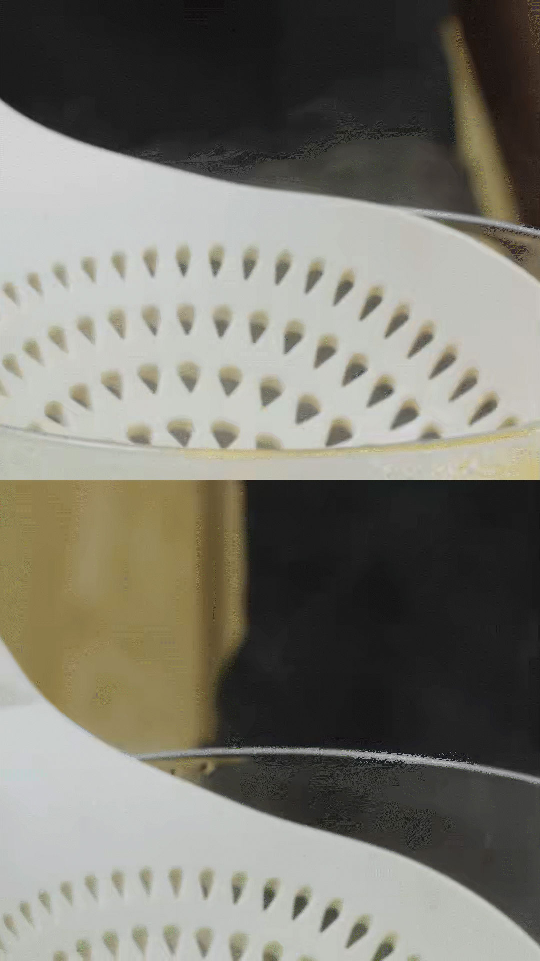 玉米筍對(duì)半切開(kāi)、口蘑切片、豌豆去殼
